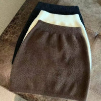 Elastic Waist Slim Imitation Mink Fur Skirt