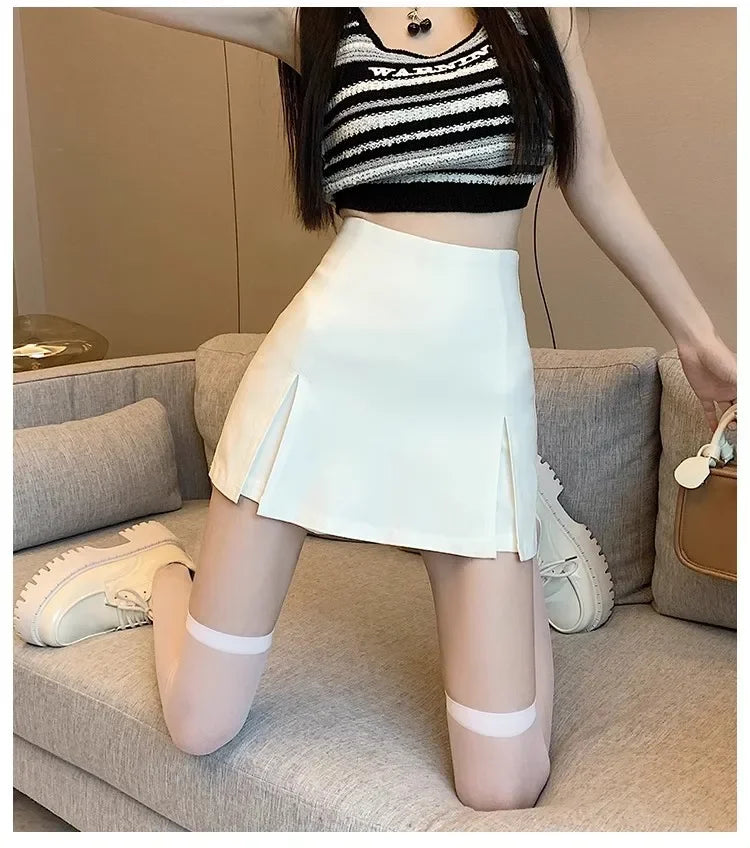 High-waisted A- line Split Short Skirt