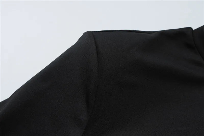 Metal Buckle O Neck High Waist Short Sleeve Mini Dress