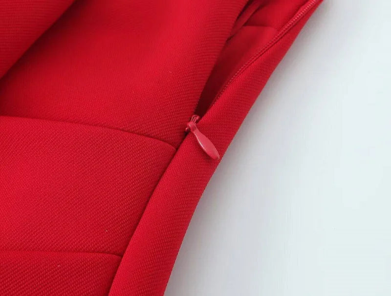 Red High Waist Pleated Mini Skirt