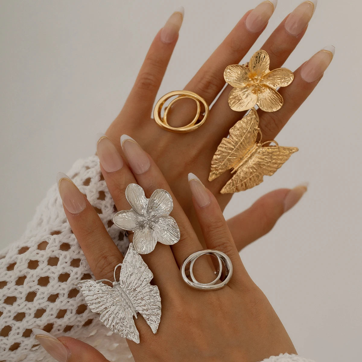 5 Styles Creative Boho Metal Butterfly Flower Ring