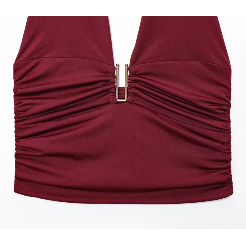 Sexy Ruched Backless  Halter Crop Top