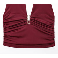 Sexy Ruched Backless  Halter Crop Top