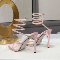 Snake Twine Around Crystal Rhinestone Thin High Heels