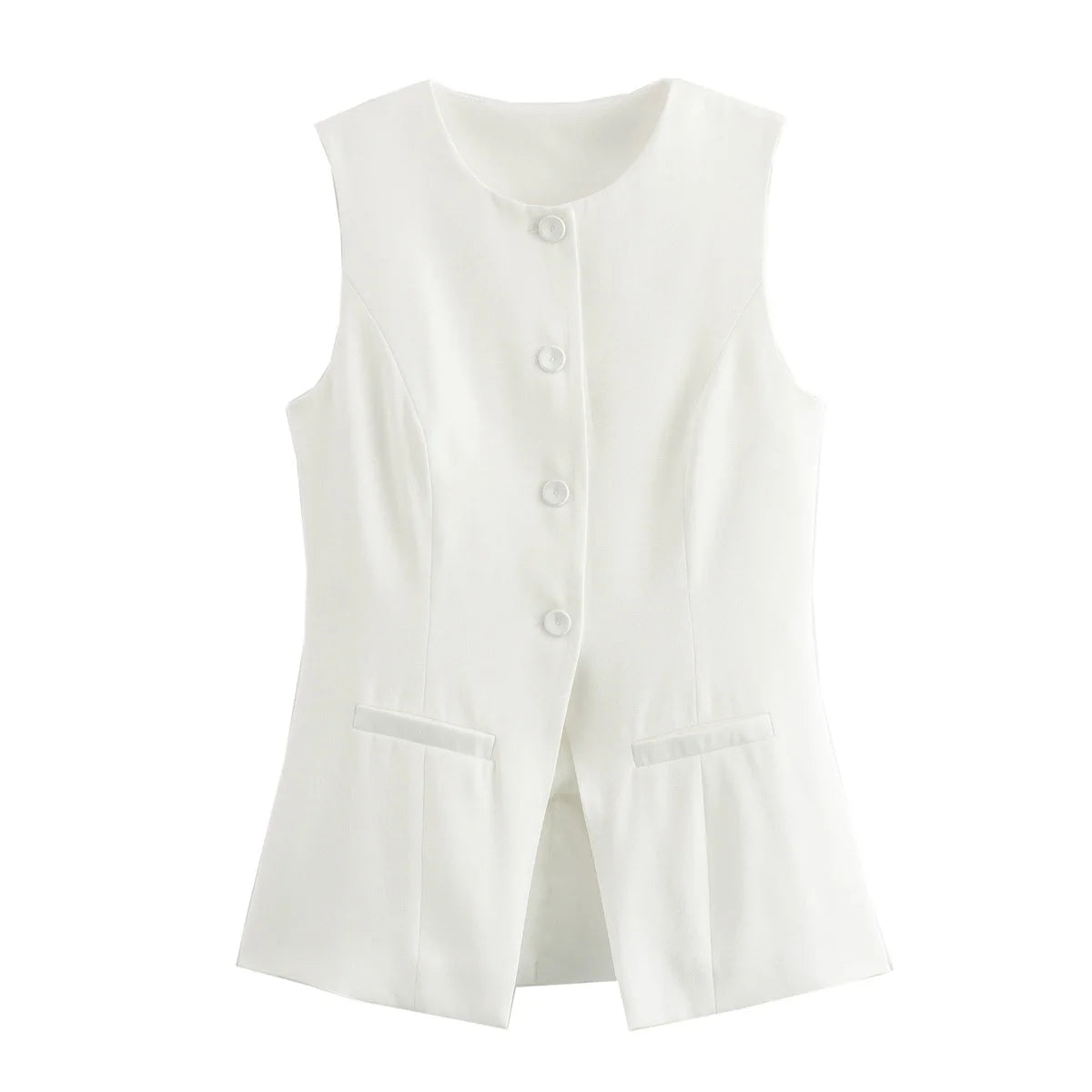 White Sleeveless Button Tailored Vest