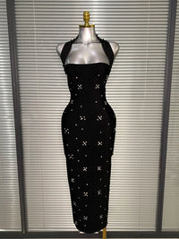 Halter Long Crystal Beaded Bandage Dress
