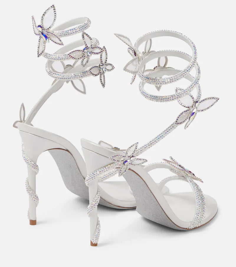 Crystal Embellished Butterfly Detail Heels