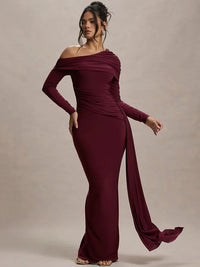 Skew Collar Long Sleeve Sexy Maxi Dress