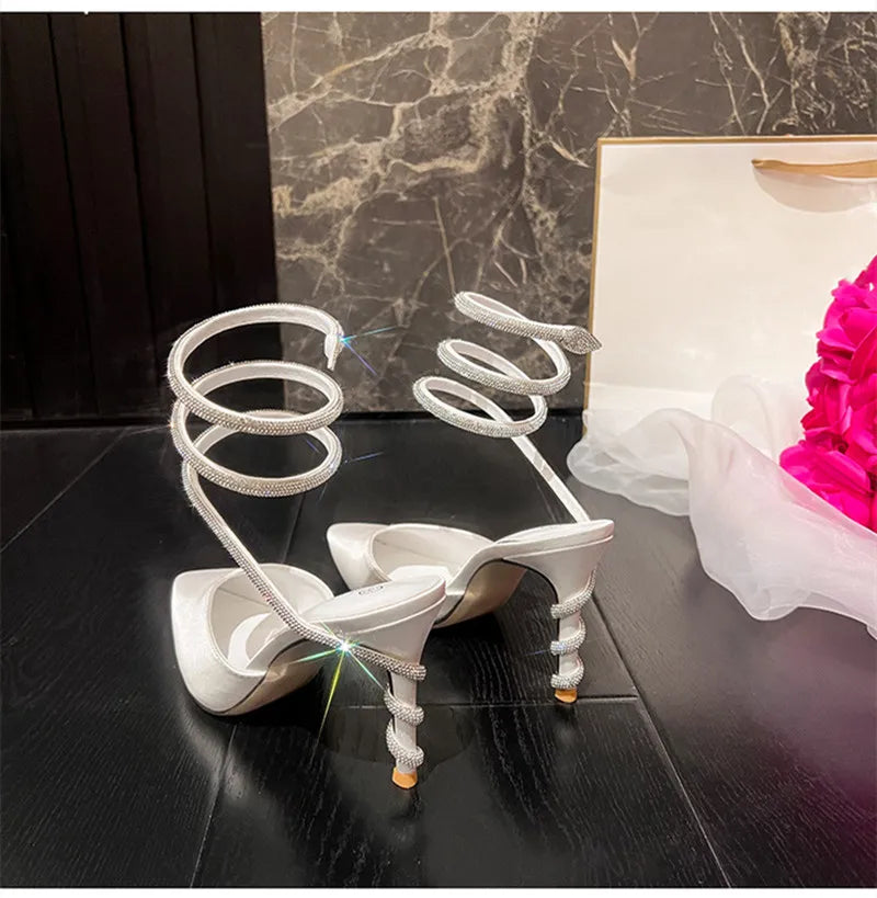 Luxury Rhinestones Snake Coiled Pumps