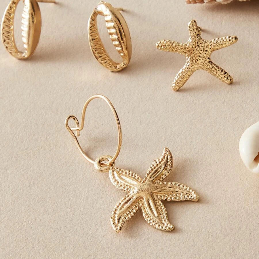 Starfish Conch Design Earring Set