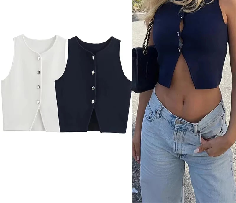 Cropped Sleeveless Knit Vest