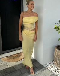 Ruched Irregular Mesh Patchwork Off Shoulder Dress