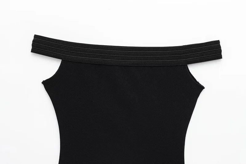 Black off Shoulder Sleeveless Bodysuit