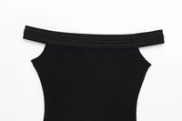 Black off Shoulder Sleeveless Bodysuit