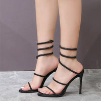 Snake Twine Around Crystal Rhinestone Thin High Heels
