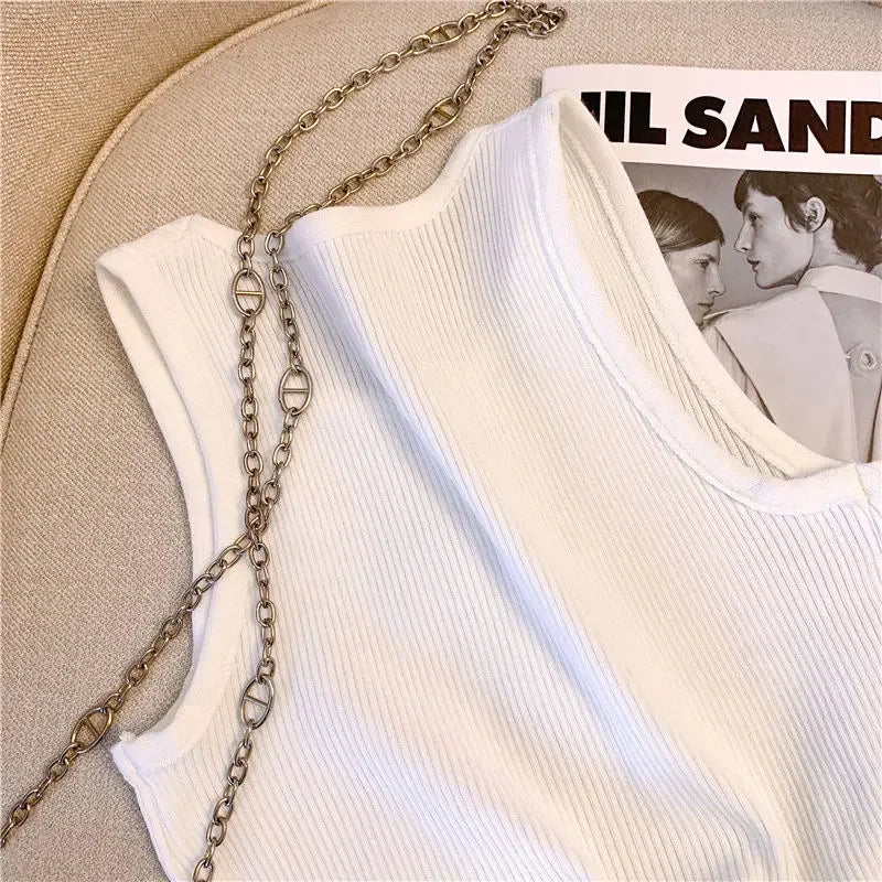 Embroidered Flare Chic Diamonds O-Neck Tank Top