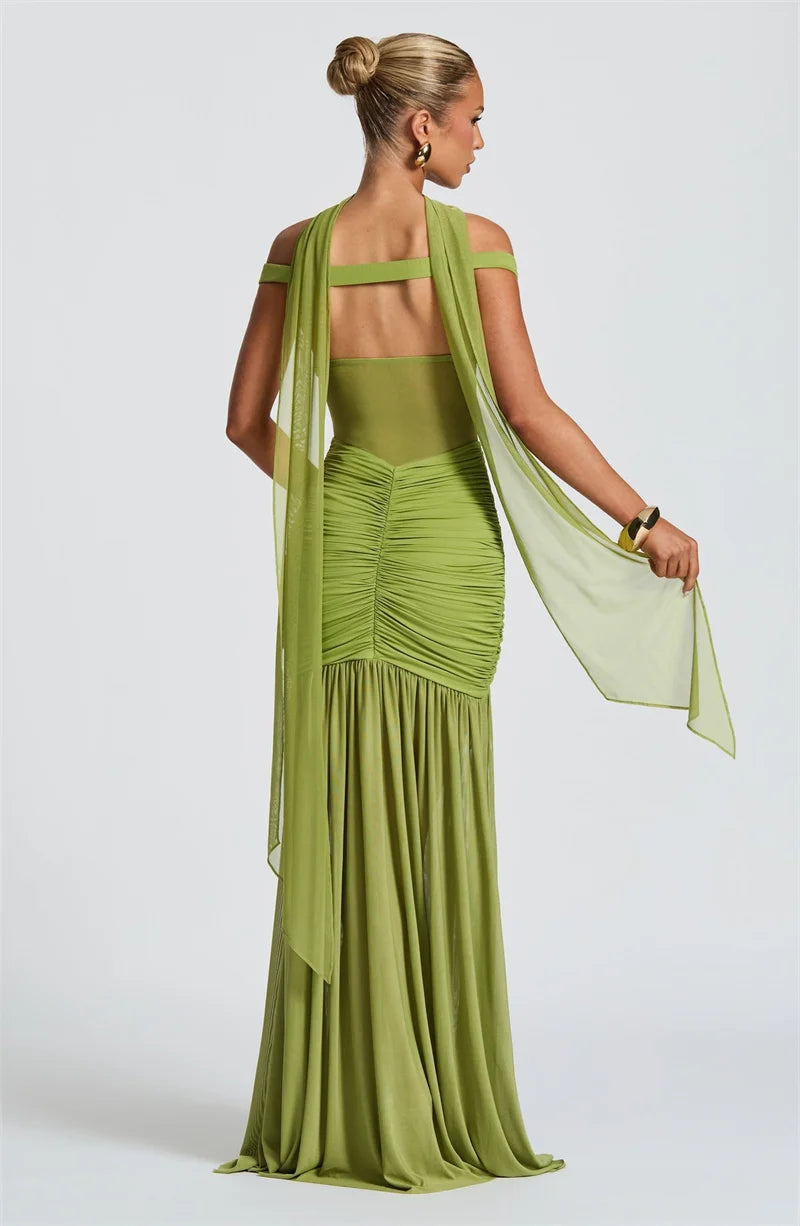 Off-shoulder Ruched Backless Sexy Maxi Dress
