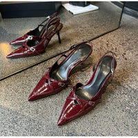 Elegant Pointed toe PU Leather Slingback Thin Heels