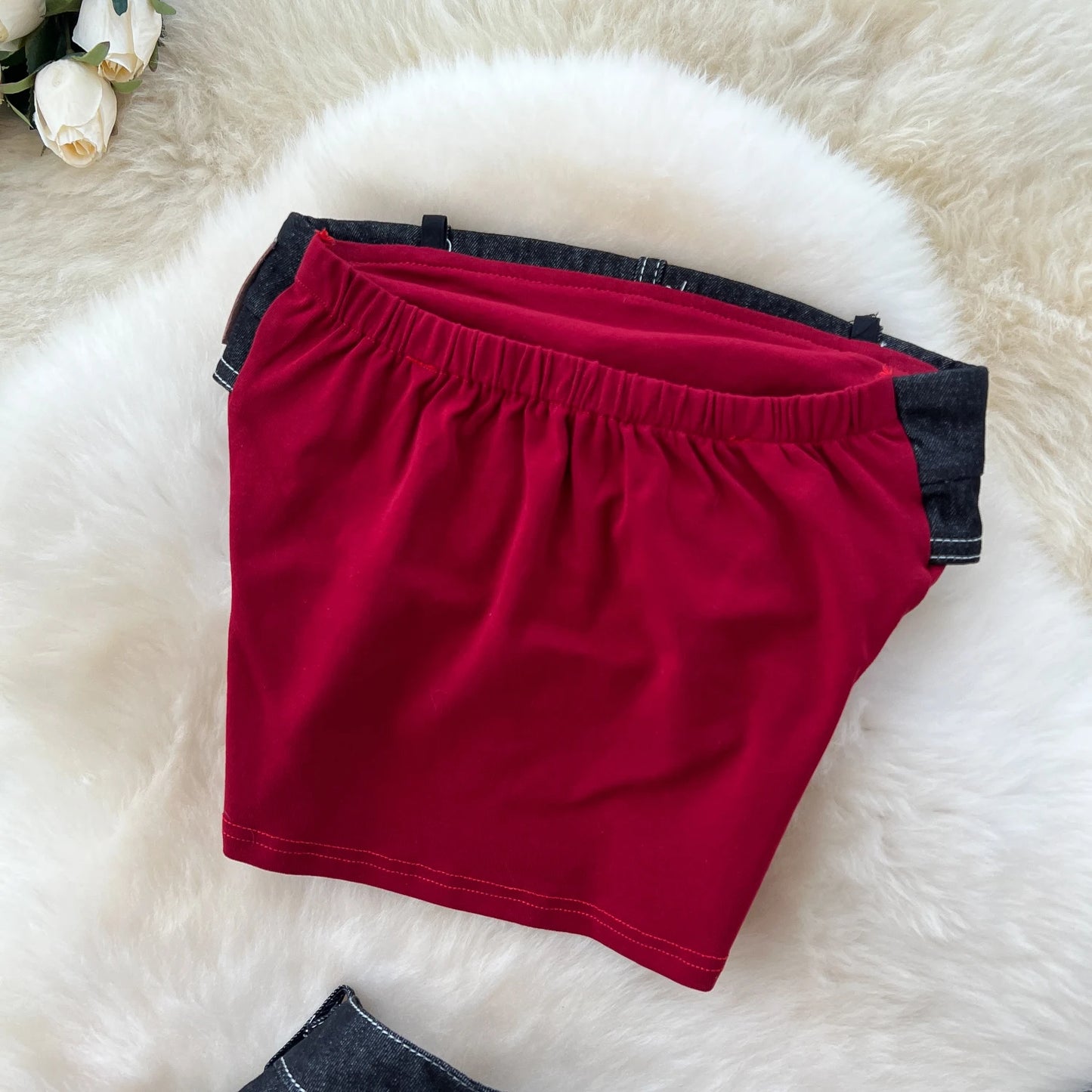 Strapless Letter Embroidery Retro Sexy 2pcs Set