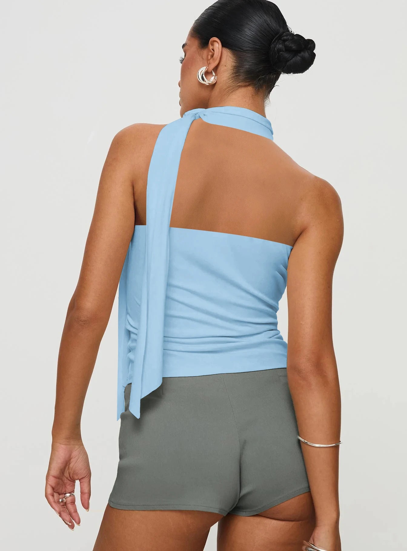 Sleeveless High Neck Tie Top