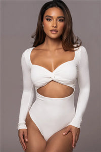 Hollow Out Long Sleeve Square Collar Bodysuit