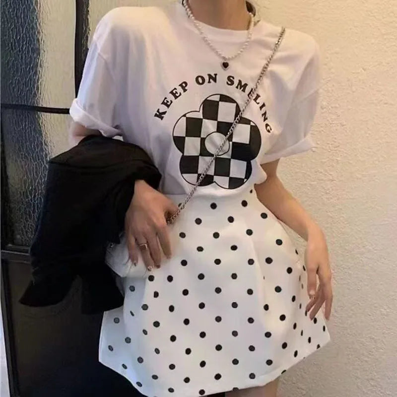 High Waist Polka Dot A-Line Puffy Mini Skirt