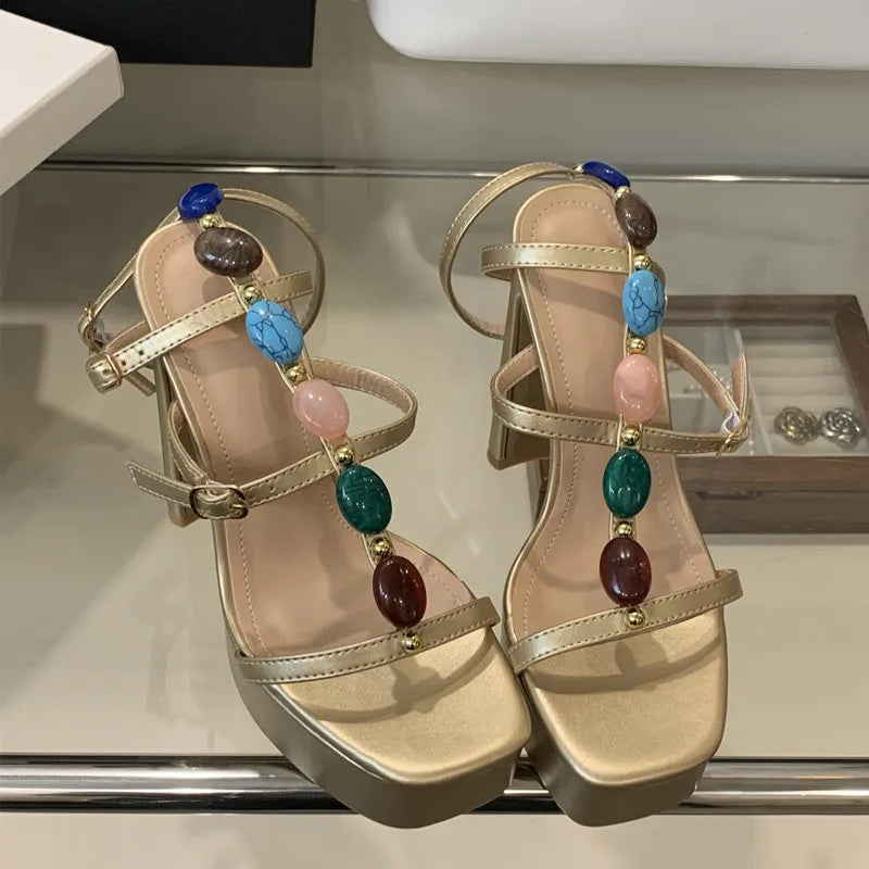 Platform Wedge Colorful Gem Ultra High Heels