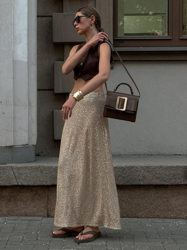 Champagne Glow Maxi Skirt