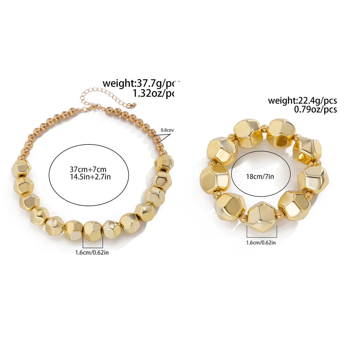 Irregular Geometric CCB Beads Choker Necklace Charm Bracelet Set