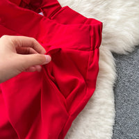 Ruffles Floral Print Elastic Waist Wide Leg Long Pants+Top Set