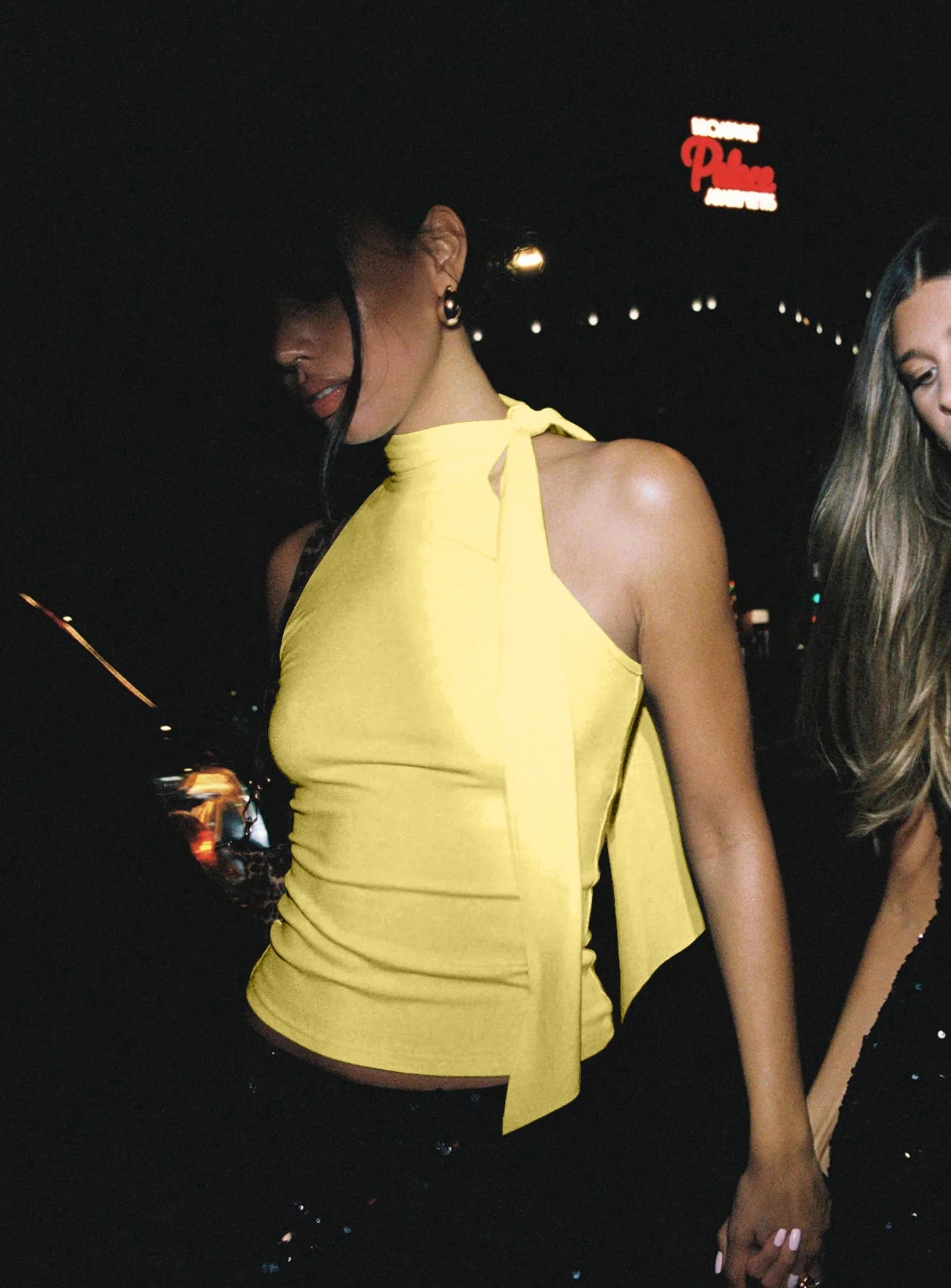 Sleeveless High Neck Tie Top