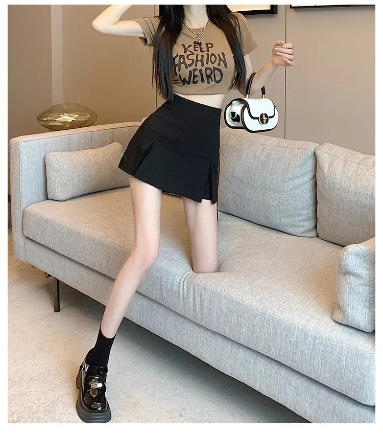 High-waisted A- line Split Short Skirt