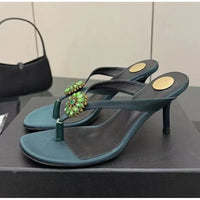 Rhinestone Flower Decor Heeled Slippers