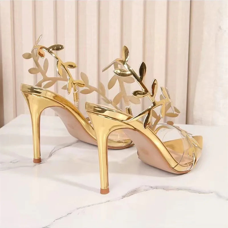 Gold Leaf Elegant Pointed Toe Thin High Heels