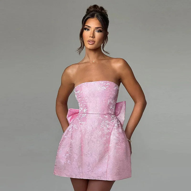 A-Line Strapless Bow Sexy Mini Dress