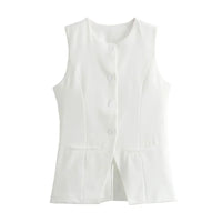 White Sleeveless Button Tailored Vest