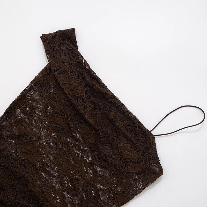 One Shoulder Lace See Through Sexy Maxi Dress