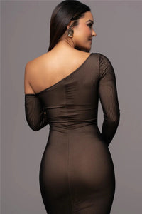 Diagonal Collar Long Sleeve Midi Dress