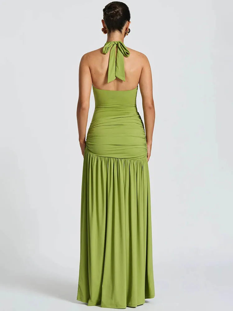 Elegant Halter Bodysuit And Skirt Maxi Dress Set