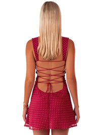 Polka Dots Sleeveless Lace-up Fit Square Collar Mini Dress
