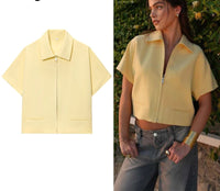 Short Sleeve Zipper Cropped Jacket