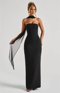 Scarf Collar Strapless Sexy Maxi Dress