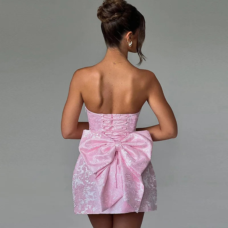 A-Line Strapless Bow Sexy Mini Dress