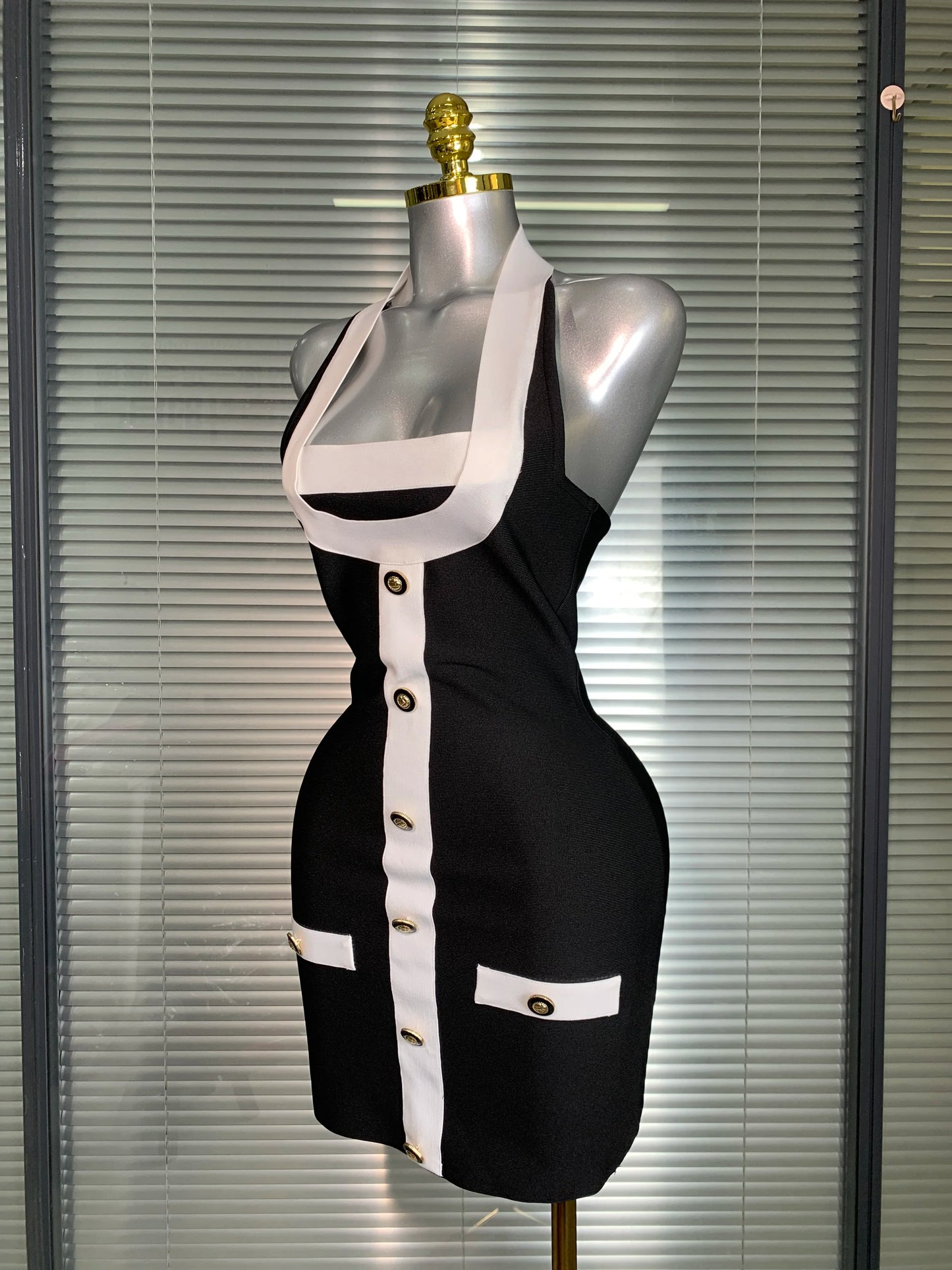 Sexy Halter Button Black Bandage Mini Dress