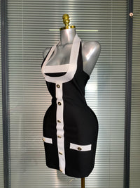 Sexy Halter Button Black Bandage Mini Dress