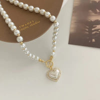 Heart Pendant Imitation Pearl Necklace