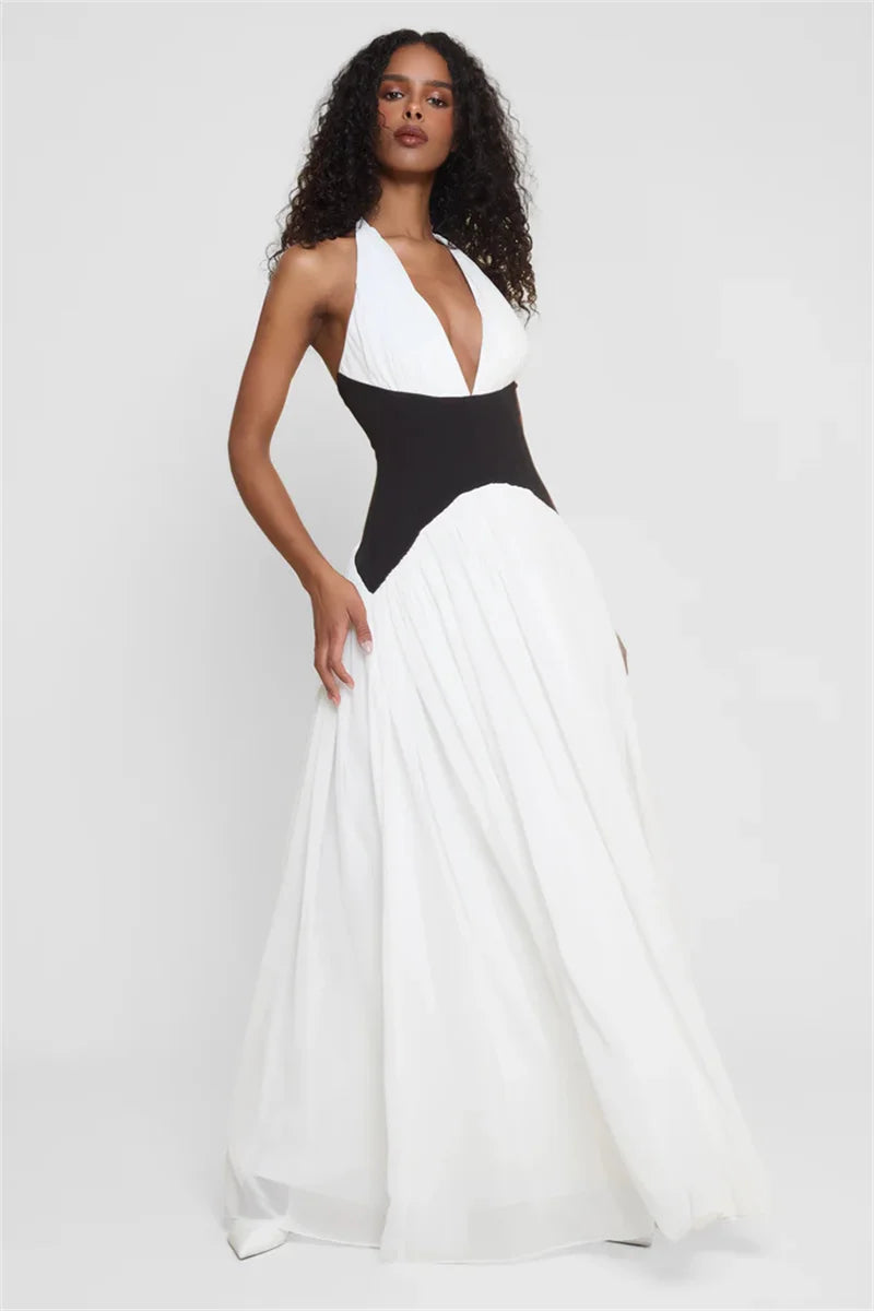 Halter Deep V Neck Backless Sexy Maxi Dress