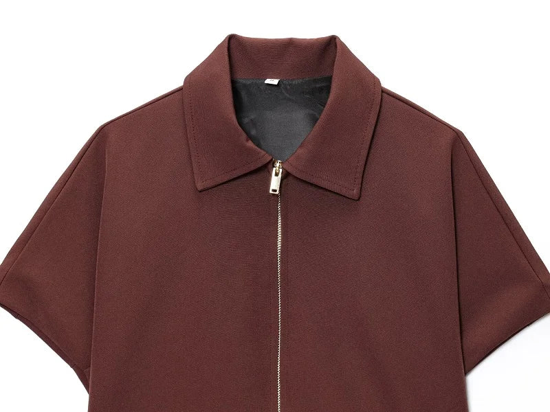 Short Sleeve Zipper Cropped Jacket