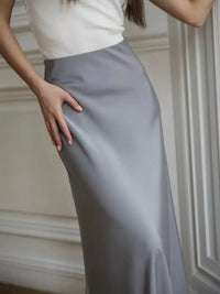 Casual Satin  Loose High Waist Maxi Skirt