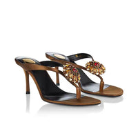 Rhinestone Flower Decor Heeled Slippers